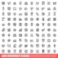 100 internet icons set, outline style vector