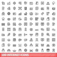 100 internet icons set, outline style vector