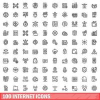 100 internet icons set, outline style vector