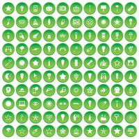 100 iconos de luz establecer círculo verde vector