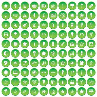 100 light icons set green circle
