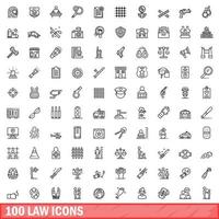 100 law icons set, outline style vector