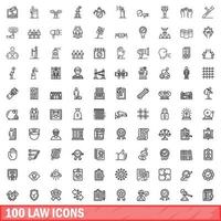 100 law icons set, outline style vector