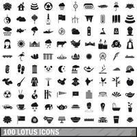 100 lotus icons set, simple style vector