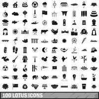 100 lotus icons set, simple style vector