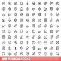 100 medical icons set, outline style vector