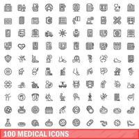 100 medical icons set, outline style vector