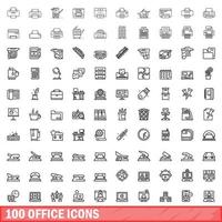 100 iconos de oficina establecidos, estilo de esquema vector