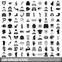 100 iconos de órgano, estilo simple vector