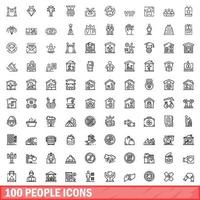 100 people icons set, outline style vector