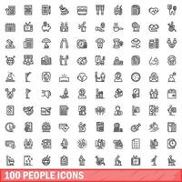 100 people icons set, outline style vector