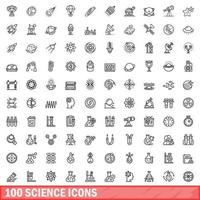 100 science icons set, outline style vector