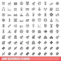 100 science icons set, outline style vector