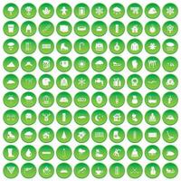 100 snow icons set green circle vector