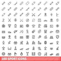 100 sport icons set, outline style vector