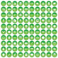 100 time icons set green circle vector