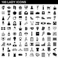 100 lady icons set, simple style vector