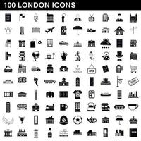 100 london icons set, simple style vector