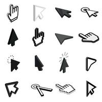 Mouse pointer icons set, isometric 3d style vector