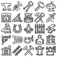 Anvil icons set, outline style vector