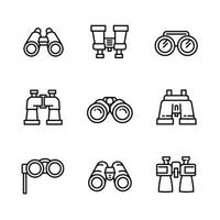 Binoculars icons set, outline style vector