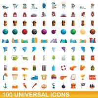 100 universal icons set, cartoon style vector