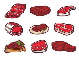 conjunto de iconos de bistec, estilo dibujado a mano vector