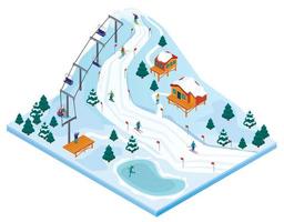 banner de concepto de estación de esquí, estilo isométrico vector