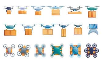 Conjunto de iconos de servicio de entrega de drones, estilo de dibujos animados vector