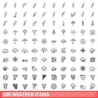 100 weather icons set, outline style vector