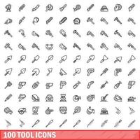 100 tool icons set, outline style vector