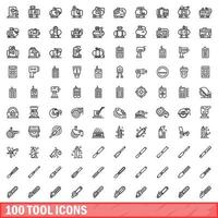 100 tool icons set, outline style vector