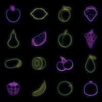 Fruit icons set vector neon