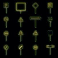 Road signs icons set vector neon