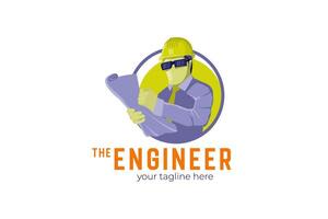 la plantilla de logotipo de ingeniero con gafas y trabajador de sombrero vector