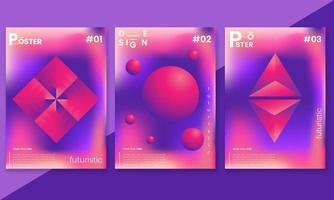 conjunto de ilustraciones de degradado futurista y de moda abstractas vectoriales con formas geométricas vibrantes, fondos para la portada de revistas sobre sueños, futuro, diseño, fantasía, afiche. volante moderno vector