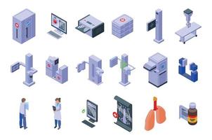 Fluorography icons set isometric vector. Man lung vector