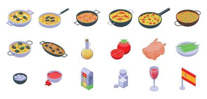 Paella icons set isometric vector. Dish cook vector