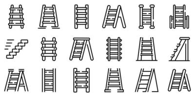 Step ladder icons set, outline style vector
