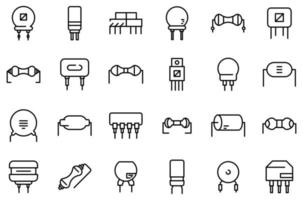 Resistor icons set, outline style vector