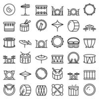 Drum icons set, outline style vector