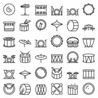 Drum icons set, outline style vector