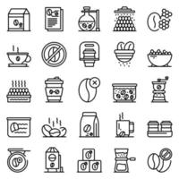 Decaffeinated coffee icons set, outline style vector