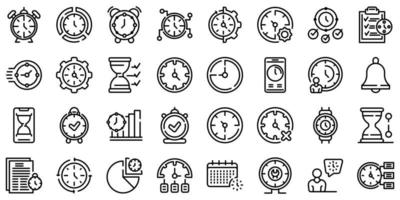 Time management icons set, outline style vector