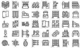 Thread production icons set, outline style vector