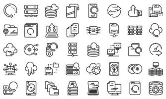 Backups icons set, outline style vector