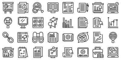 Market studies icons set, outline style vector