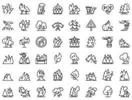 Burning forest icons set, outline style vector