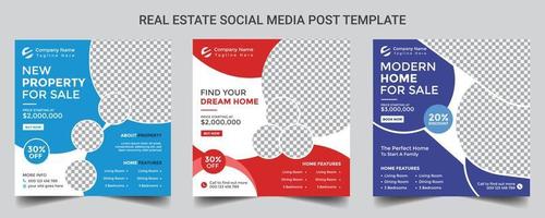 Real estate home social media post template, square banner or vector template design