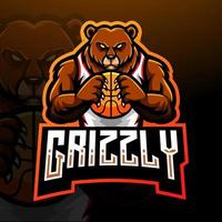 Grizzly bear mascot. esport logo design. vector